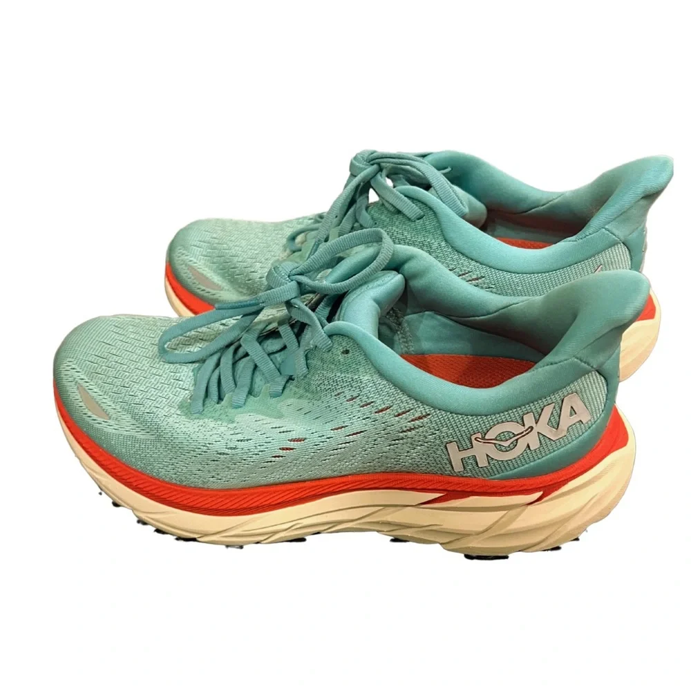 Hoka Women's Aqua and Coral Athletic Shoes - Picture 3 of 6